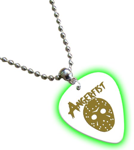 Angerfist Gold Foil Printed White Glow Guitar Plectrum Necklace