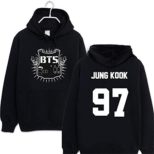 XBeshine BTS Bangtan Boys Black Hoody Sweater Pullover (L, JUNGKOOK)