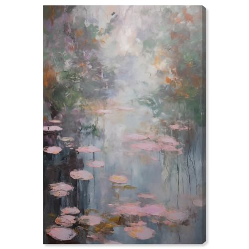 Art Remedy Pink Impressionisty Lilypads Gallery Wrapped Impressionism 1 Piece C…