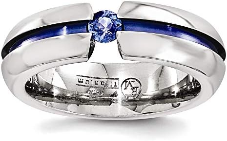 Edward Mirell Titanium Tension Set Blue Sapphire and Blue Anodized 6mm Wedding Band