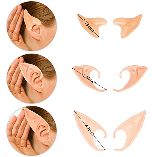 3 Pairs Latex Elf Ears Pixie Fairy Ears Cosplay Soft Pointed Goblin Ears Latex Alien Ears Elven Ears Dress Up Costume Accessories For Halloween Anime Party Costume Party Masquerade Natural Color