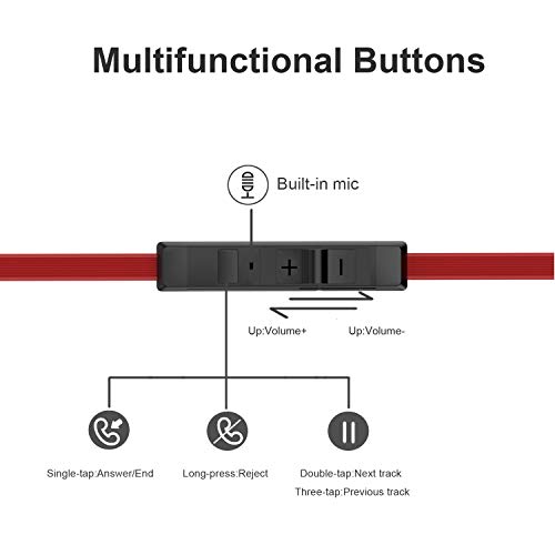 Headphones, Earbuds Earphones with Microphone and Volume Control, Wired Headphones for Smartphone Compatible with 3.5 mm Corded Headsets Red - Thumbnail 2