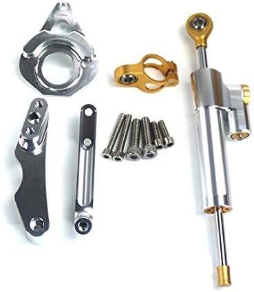 CNC Steering Damper Stabilizer with Bracket Mounting Holder for Suzuki GSXR 600 750 2001 2002 2003 2004 2005 K1 K4 (GSXR600 750 04-05, Silver)
