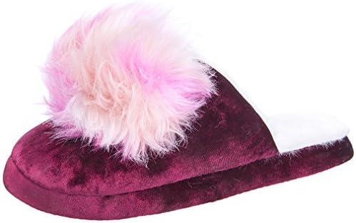 Festooning Women's Casual Cute Pom Pom Slip-on Slippers Memory Foam Anti-Skid Sole Shoes Indoor Outdoor (S(5-6) B(M) US, Red)