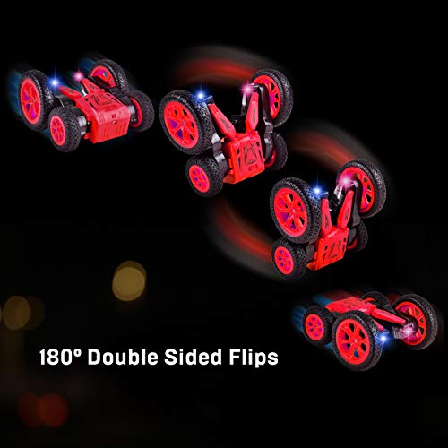 Funkprofi Remote Control Cars RC Stunt Cars for Kids, 1:24 4WD Double Sided Rotating, 360° Flips Spin to Bloom, 2.4Ghz Rechargeable RC Cars with LED Headlights, Toy Cars for Boys & Girls Gifts