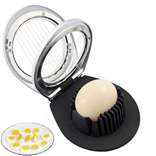 Egg Slicer, Multi-function Egg Slicer, 2-in-1 Slice and Wedge Cut Boiled Egg Slicer, 9-Blade Stainless Steel Multi-Purpose Fruit Slicer Kitchen Tool, Black