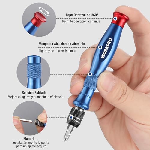 WORKPRO 44 in 1 Precision Screwdriver Set | Kit with 42 S2 Tips and Aluminium Case, for Electronics, Phones, PC and Watches