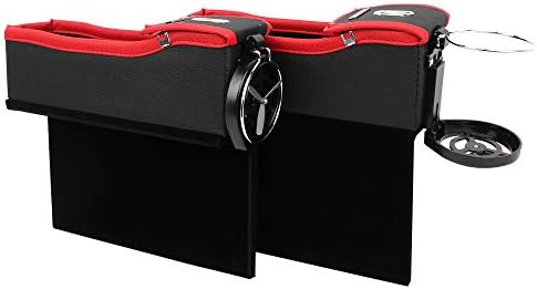 Car Seat Side Organizer Front Seat Side Pocket, Car Seat Gap Filler and Catcher, Multi-fuctional Storage Box with Collapsible Cup Holder & Coin Side Pocket (Right Side + Left Side, Red)