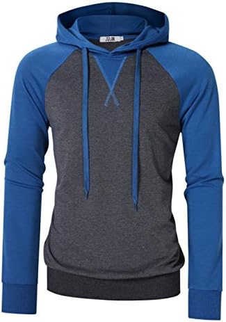 MrWonder Men's Casual Slim Fit Long Sleeve Lightweight Contrast Raglan Pullover Hoodie Sweatshirt
