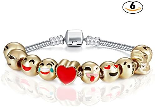 Expression Jewelry Emoticon Slide Bracelets (Emoji Bracelet #1 - 6 Pack)