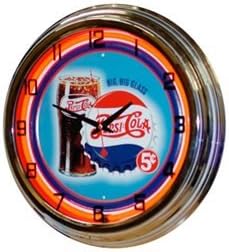 Neon 17" Tin Wall Clock Pepsi-Cola Red