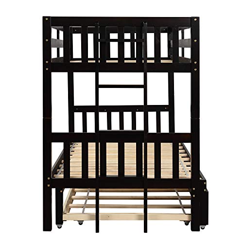 KLMM Twin Over PullOut Bunk Bed with Trundle, Wooden Twin Over Twin/Full/Queen/King Bunk Bed