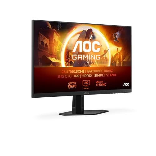 AOC 24G4XED 24 Zoll FHD Gaming Monitor, 180Hz, Fast IPS Panel, 1ms GtG, HDR10, G-Sync Compatible, Lautsprecher,(1920x1080 HDMI 2X 2.0 DP 1x 1.4) Schwa