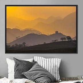signwin Framed Canvas Wall Art Orange Sunset Abstract...