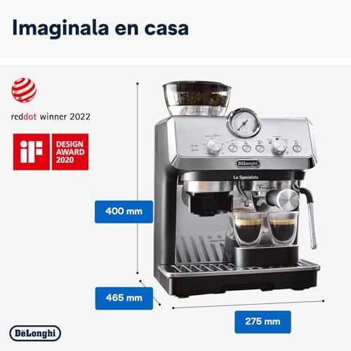 Perfetto La Specialista Arte, Máquina de Café Espresso y Cappuccino con Bomba, Máquina de Café en Grano, 3 Recetas Predefinidas, 8 Ajustes de Molienda, EC9155.MB, Metal/Negro