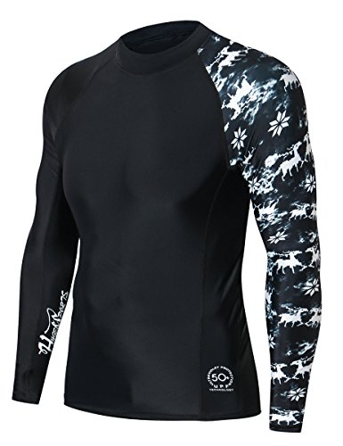 HUGE SPORTS Men's Splice UV Sun Protection UPF 50+ Skins Rash Guard Long Sleeves(Mural, 3XL)