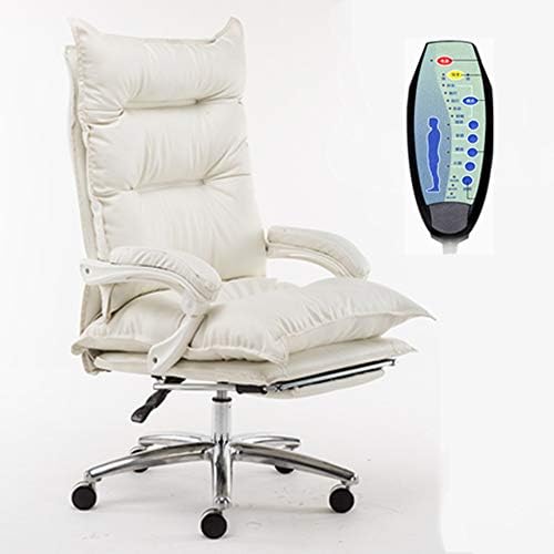 大きくて背の高いホームオフィスチェア マッサージコンピュータデスクチェア 賜物 人間工学に基づいたエグゼクティブチェアと管理チェア 白 格納式フットレスト付きハイバックスイベルゲーミングチェア