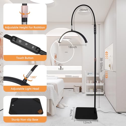 MeoYlaery Eyelash Extension Lamp, Half Moon with Remote Control, On Stand with 360° Adjustable Head, 3000K-6000K, Professional Aesthetic for Tattoo, Makeup Artisans