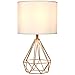SOTTAE Modern Style Golden Hollowed Out Base Living Room Bedroom Beside Table Lamp, Desk Lamp with White Fabric Shade