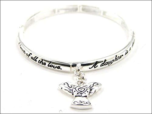 Silvertone Daughter Family Theme Stretch Bracelet w/Gift Box Athena Brand