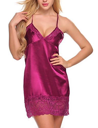 Womens lingerie mini teddy sexy babydoll satin pajamas slip sleep…