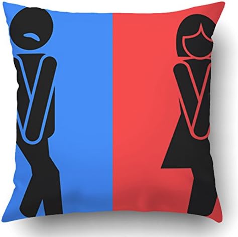 Soksar Throw Pillow Cover Funny Wc Restroom Symbols Home Sofa Decor Square 20x20 Inch Zipper Cushion Decorative Print Pillowcase Design Two Side