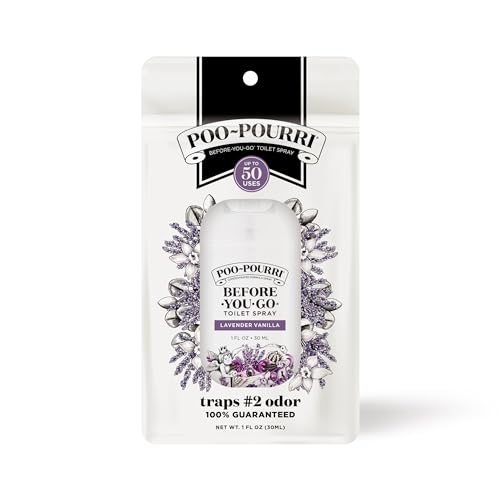 POO-POURRI BEFORE-YOU-GO POCKET TOILET SPRAY, TRAVEL ESSENTIALS, LAVENDER VANILLA, 1 FL OZ, UP TO 50 USES, ON-THE-GO BATHROOM ODOR DEODORIZER WITH ESSENTIAL OILS, TSA APPROVED SIZE