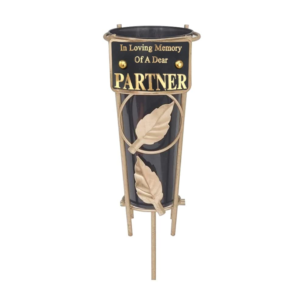Grave Vases with Spike Grave Ornaments - Memorial Plaques/Black Vases Flower Holders with Personalised Quotes; Metal Spikes Grave Decorations in Loving Memory of your Loved Ones (Partner)