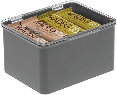 mDesign Caja con Tapa para la Cocina, la despensa o el despacho – Cajones de plástico sin BPA apilables – Cajas de ordenación compactas para artículos del hogar – Gris Oscuro/Transparente: Amazon.es: