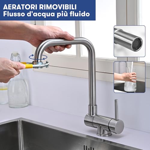 BuntHaus Folding Kitchen Tap, Folding Kitchen Mixer, 360° Rotatable Kitchen Tap, Folding Kitchen Mixer Under Window in Brushed 304 Stainless Steel