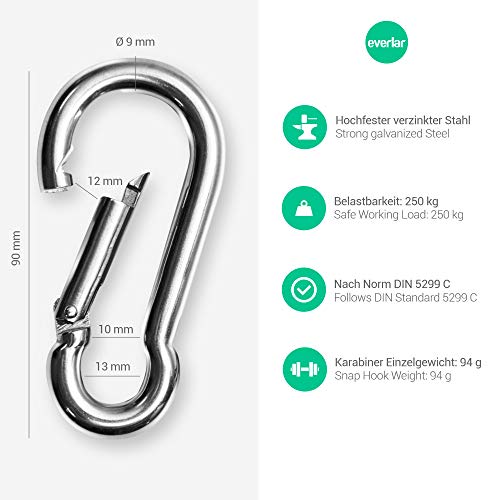 everlar® 2 Karabiner + Edelstahl Dreh-Wirbel Set I Sicheres & Einfaches Aufhängen von Lampen, Flaggen, Boxsack… – Bild 5