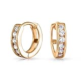 Bling Jewelry Gold Plated Small CZ Huggie Sterling Silver Hoop Earrings