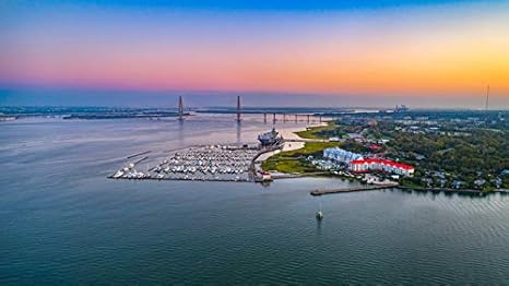Amazon Com Charleston South Carolina Patriot S Point Aerial View At Sunset A 9008421 12x18 Signed Print Master Art Print Wall Decor Poster Posters Prints
