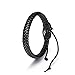 Flongo 2PCS Men's Womens Braided Black & Brown Leather Rope Woven Wrap Surfer Cuff Bracelets Set, Fit 7.6-10.6 inch Wrist