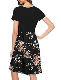 AUSELIA Vestido de dama de manga corta, con bolsillos, plisado y holgado