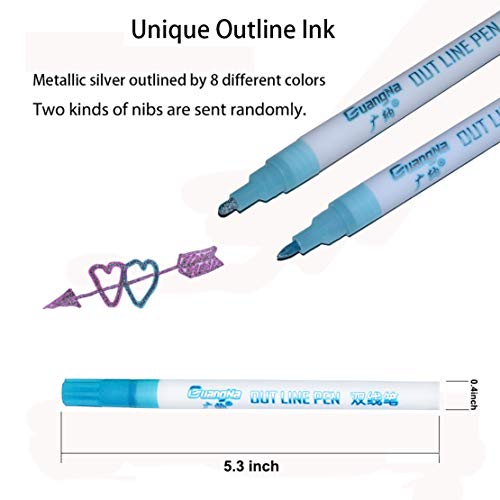 8 Colors/Set Double Line Pen Fluorescent Glitter Marker Pen Outline Pen Stationery for Card Making, Birthday Greeting, Scrap Booking, Painting, DIY Art Crafts - Thumbnail 3
