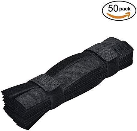 Saisn 50pcs Reusable Cable Ties Cord Fastening Straps Cable Organizer Management - 7 Inch (Black)