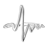 QIAMNI 925 Sterling Silver Heart Beat Electrocardiogram Wave Ring Christmas Women Girls Birthday Gift