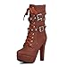 Odetina Women's Sexy Lace-up Zipper Buckle Strap Chunky High Heel Platform Mid Calf Punk Boots with Rivet Stud