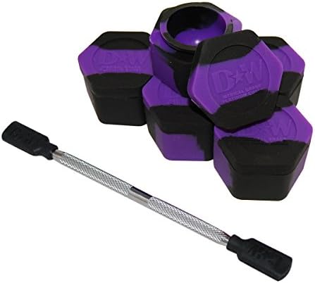5 Purple &amp; Black Honeycomb Nonstick Platinum Cured Kitchen Storage Silicone Jar Container with 4" Carving Tool Black Removable Tips