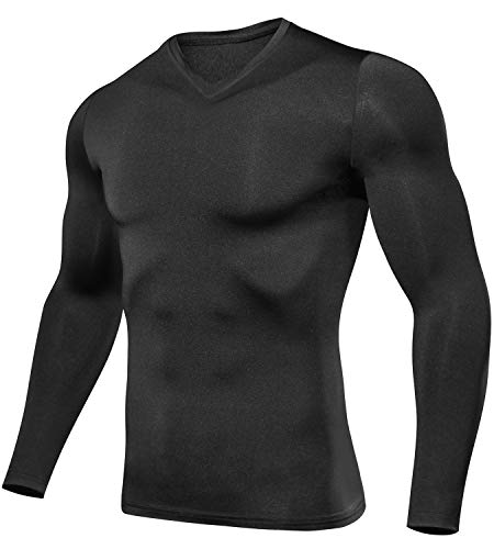 Lavento Men's 3 Pack Compression Shirts Baselayer Long-Sleeve Dry Fit T-Shirts (V Neck Black/Dark Gray/White,X-Large) - Thumbnail 2