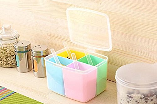 kitchen Storage Jar Seasoning Box Castor Storage Bottles Set Salt Jar 4 Grid
