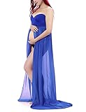 Saslax Maternity Split Front Sheer Chiffon Maternity Gown Maxi Bridesmaid Dress for Photos Shoot