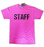 Neon Pink Staff T-Shirt Front & Back Print Unisex Event Shirt Tee