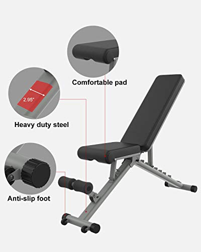 BARWING YouTen 4way Adjustable Bench Full Body Workout Decline/Flat/Incline Bench for Home Gym Gray