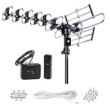FiveStar Outdoor HD TV Antenna Strongest Up to 200 Miles Long Range with Motorized 360 Degree Rotation, UHF/VHF/FM Radio with Infrared Remote Control Advanced Design Plus Installation Kit