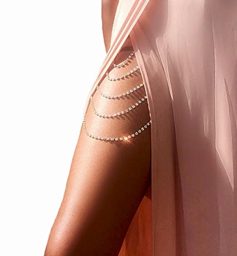 Women Sexy Bohemia Rhinestones Multi Layers Leg Thigh Chain Shiny Jewelry Beach Body Chain (Sliver Color 2)