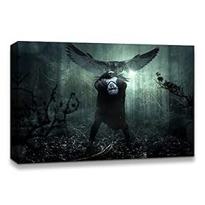 Canvas Wall Art Halloween Pumpkin Lantern Painting Artwork for Home Prints Framed - 12x18 inches