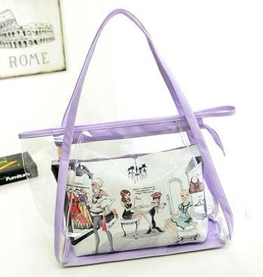 Amazon クリアバッグ おしゃれ イラスト ポーチ付き バッグインバッグ パープル Neustadt ノイシュタット ショルダー バッグ