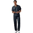 CHEROKEE Workwear Authentic Unisex V-Neck Top 4777 & Straight Leg Drawstring Pant 4100 Scrub Set (Pewter - Medium - Medium)